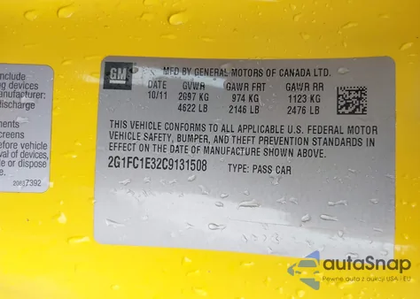 2012 Chevrolet Camaro 2Lt из США, поврежденный, VIN 2G1FC1E32C9131508